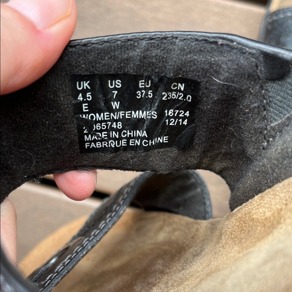 Y2K Clarks Collection Casual Black Wedge Sandal with Stitching Detail - Size 7 - Picture 14 of 15